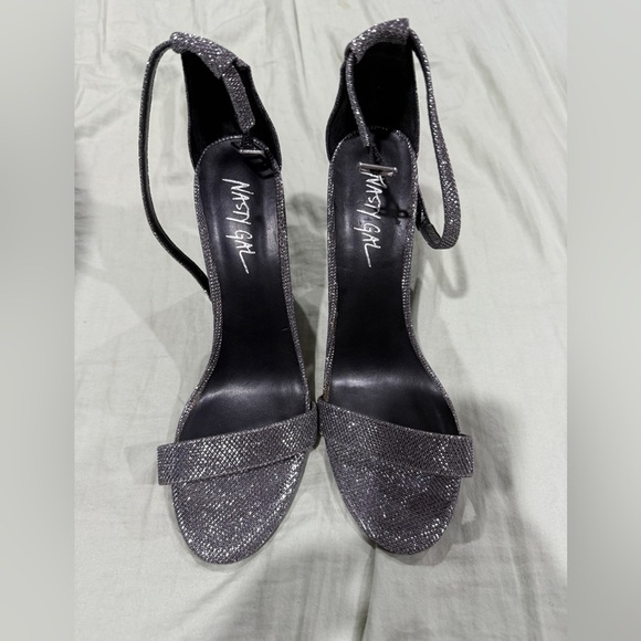 Nasty Gal Silver Glitter Heels - Picture 1 of 5